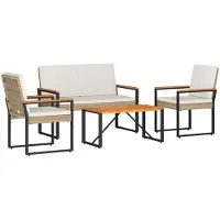 Syfax Ensemble de meubles d'extérieur 4 pcs Beige et blanc crème