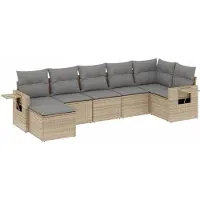 vidaXL Ensemble de salon de jardin 7 pièces avec coussins Beige Poly Rattan