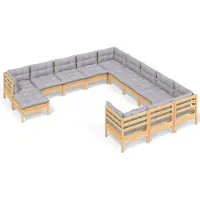 vidaXL ensemble salon de jardin 12 pièces avec coussins gris Pin
