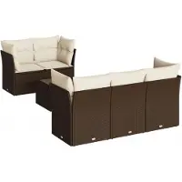 vidaXL Ensemble de salon de jardin 7 pièces avec coussins Marron Poly rotin
