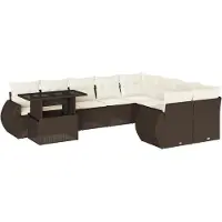 vidaXL Ensemble de salon de jardin 10 pièces avec coussins Marron Poly Rattan