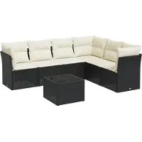vidaXL Ensemble de salon de jardin 6 pièces avec coussins noir poly rotin