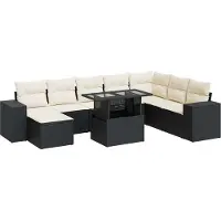 vidaXL Ensemble de salon de jardin 9 pièces avec coussins noir poly rotin