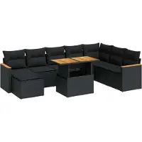 vidaXL Ensemble de salon de jardin 9 pièces avec coussins noir poly rotin