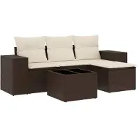 vidaXL Ensemble de salon de jardin 5 pièces avec coussins Marron Poly Rattan