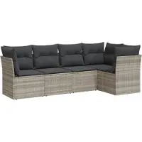 vidaXL Ensemble de salon de jardin 5 pièces avec coussins gris clair Poly rotin