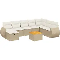vidaXL Ensemble de salon de jardin 9 pièces avec coussins beige Poly rotin