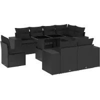 vidaXL Ensemble de salon de jardin 9 pièces avec coussins noir poly rotin