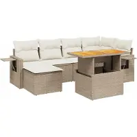 vidaXL Ensemble de salon de jardin 7 pièces avec coussins Beige Poly Rattan