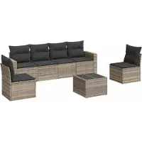 vidaXL Ensemble de salon de jardin 7 pièces avec coussins gris clair Poly rotin