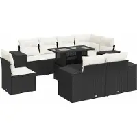 vidaXL Ensemble de salon de jardin 9 pièces avec coussins noir poly rotin