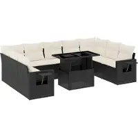 vidaXL Ensemble de 10 canapés de jardin avec coussins noir poly rotin
