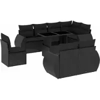 vidaXL Ensemble de salon de jardin 9 pièces avec coussins noir poly rotin