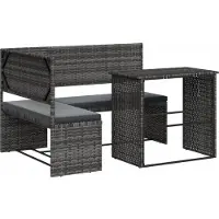 vidaXL Canapé de jardin en L avec table et coussins Gris Poly rotin