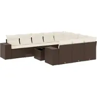 vidaXL Ensemble de salon de jardin 11 pièces avec coussins Marron Poly rotin