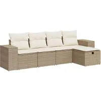 vidaXL Ensemble de salon de jardin 5 pièces avec coussins Beige Poly Rattan