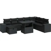 vidaXL Ensemble de salon de jardin 9 pièces avec coussins noir poly rotin