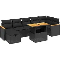 vidaXL Ensemble de salon de jardin 5 pièces avec coussins noir poly rotin