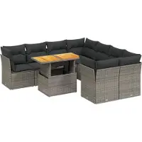 vidaXL Ensemble de salon de jardin 9 pièces avec coussins Gris Poly rotin