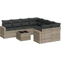 vidaXL Ensemble de salon de jardin 9 pièces avec coussins gris clair Poly rotin