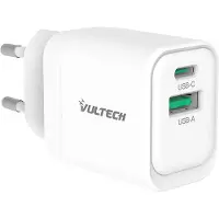 Vultech CC33-1C1A Chargeur USB 33W GaN Double Port Type-C/USB-A Charge Rapide Blanc
