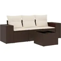 vidaXL Ensemble de salon de jardin 3 pièces avec coussins Marron Poly rotin