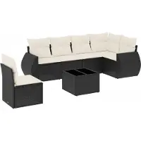 vidaXL Ensemble de salon de jardin 7 pièces avec coussins noir poly rotin