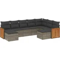 vidaXL Ensemble de salon de jardin 9 pièces avec coussins Gris Poly rotin