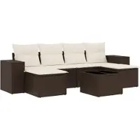 vidaXL Ensemble de salon de jardin 7 pièces avec coussins Marron Poly rotin