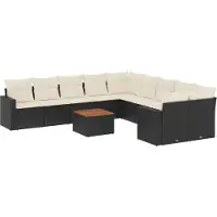 vidaXL Ensemble de salon de jardin 11 pièces avec coussins noir poly rotin
