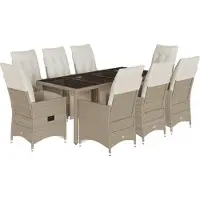 vidaXL Ensemble de jardin bistrot 9 pièces avec coussins Beige Poly Rattan