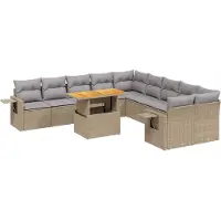 vidaXL Ensemble de salon de jardin 11 pièces avec coussins Beige Poly Rattan