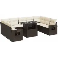 vidaXL Ensemble de salon de jardin 10 pièces avec coussins Marron Poly Rattan