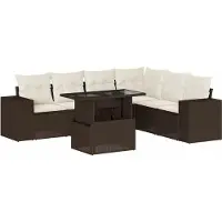 vidaXL Ensemble de salon de jardin 7 pièces avec coussins Marron Poly rotin