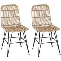 vidaXL Chaise de salle à manger, lot de 2, couleur naturelle, 41 x 55 x 85 cm, rotin et acier