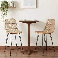 Prolenta Maison Exclusive - Ensemble de 2 tabourets de bar, finition naturelle, 44 x 54 x 96 cm, en rotin et acier
