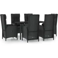 Syfax Ensemble à manger de jardin coussins 7pcs Noir Résine tressée