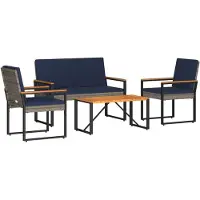 Syfax Ensemble de meubles d'extérieur 4 pcs Gris et bleu marine
