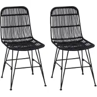 vidaXL Chaise de salle à manger, lot de 2, noir, 41 x 55 x 85 cm, rotin et acier