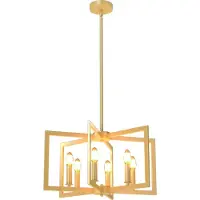 Costway Lustre à 6 flammes, suspension plafonnier industriel avec hauteur réglable de 67 à 157cm, lampe à suspendre plafonnier métal antique or