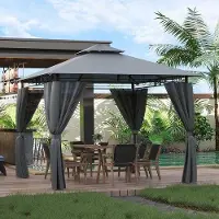 OEM Tente de jardin imperméable 3 x 3 m - Pavillon de piscine de luxe pour 4 à 6 personnes - Abri de jardin en acier inoxydable avec parasol gris-jaune.