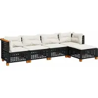 vidaXL Ensemble de salon de jardin 5 pièces avec coussins noir poly rotin