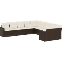 vidaXL Ensemble de salon de jardin 10 pièces avec coussins Marron Poly Rattan