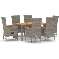 vidaXL Ensemble de jardin 7 pièces avec coussins Gris Poly rotin