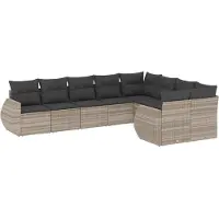 vidaXL Ensemble de salon de jardin 9 pièces avec coussins gris clair Poly rotin