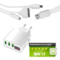 Eaxus Multi USB Port Chargeur 3en1 blanc avec câble de charge USB pour Samsung, iPhone 13,
