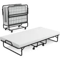 Costway Lit pliant avec matelas en mousse à mémoire de forme et cadre métallique stable lit à roulettes portable