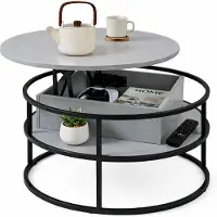 Relaxdays Table basse , réglable en hauteur, table d'appoint avec rangement, dimensions : 46 x 80 cm, plateau relevable, MDF, fer, gris/noir