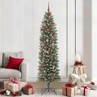 Prolenta Maison Exclusive - Sapin de Noël artificiel élancé vert et blanc, 210 cm