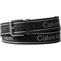 Calvin Klein Ceinture 'Rounded Buckle Logo Webbing' gris clair / noir